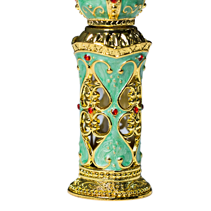 Vintage perfume bottle essence oil bottle gold powder color and gold green cheap high quality can be customized