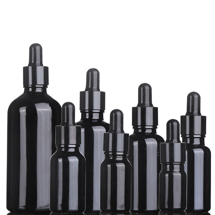 Violet 5ml 10ml 15ml 20ml 30ml 50ml 100ml black glass oil dropper bottles with pipette bottle