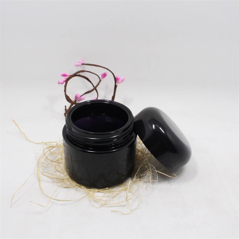 Violet color Black Glass Screw top Jar 50ml 100ml dark violet glass cosmetic jar for cream cosmeticos with factory direct price