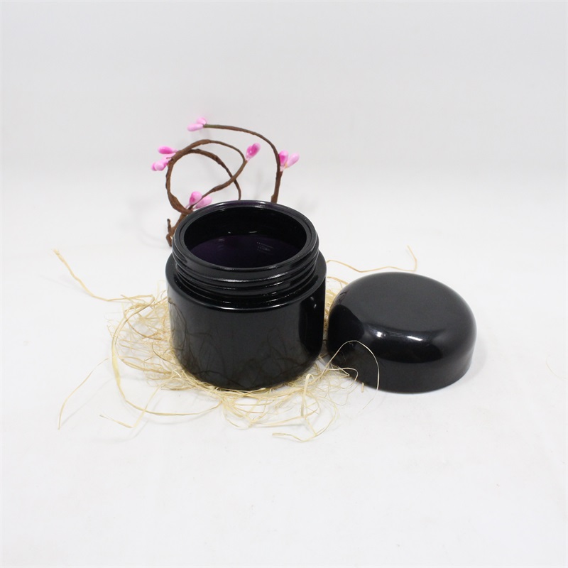 Violet color Black Glass Screw top Jar 50ml 100ml dark violet glass cosmetic jar for cream cosmeticos with factory direct price