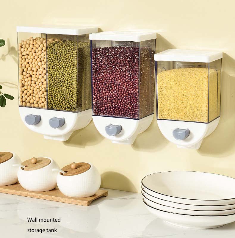 Wall-Mounted Cereal Containers With 2 Parts Division Food Cereal Containers For Grains Snacks Dry Food Multi Divided Spaces