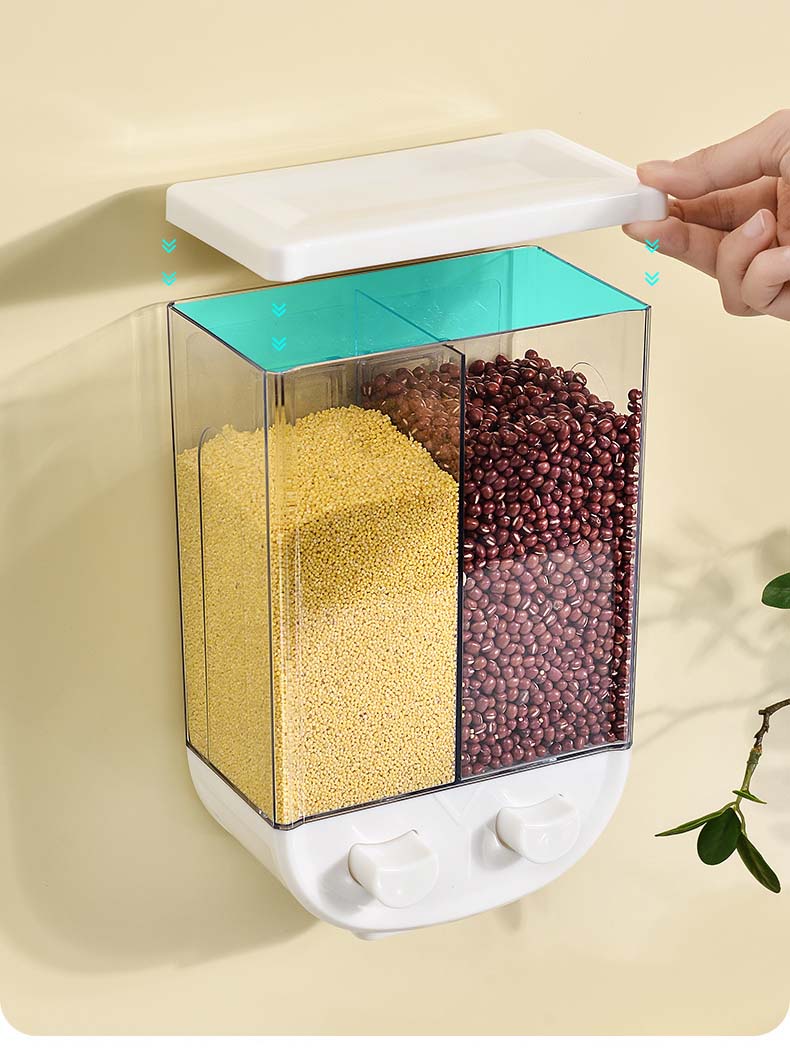 Wall-Mounted Cereal Containers With 2 Parts Division Food Cereal Containers For Grains Snacks Dry Food Multi Divided Spaces
