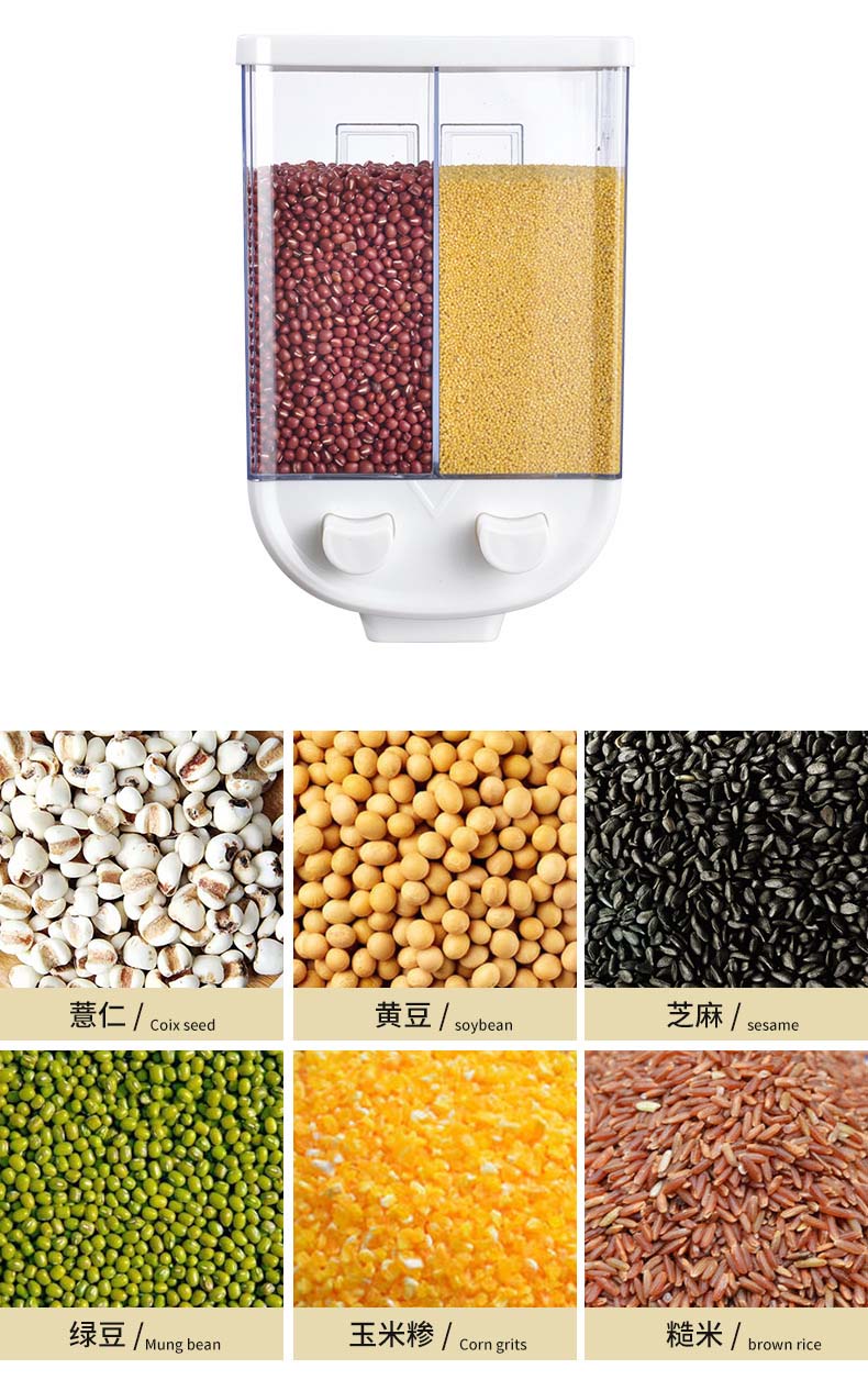 Wall-Mounted Cereal Containers With 2 Parts Division Food Cereal Containers For Grains Snacks Dry Food Multi Divided Spaces
