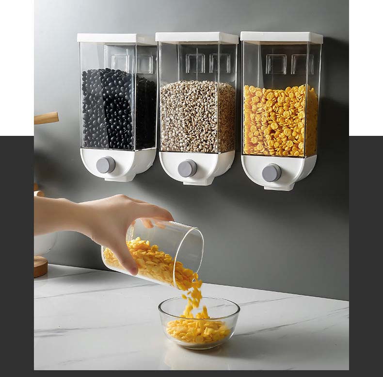 Wall-Mounted Push Type Sealed Clear Plastic Cereal Containers For Grains Cereals Dry Food Coffee Bean