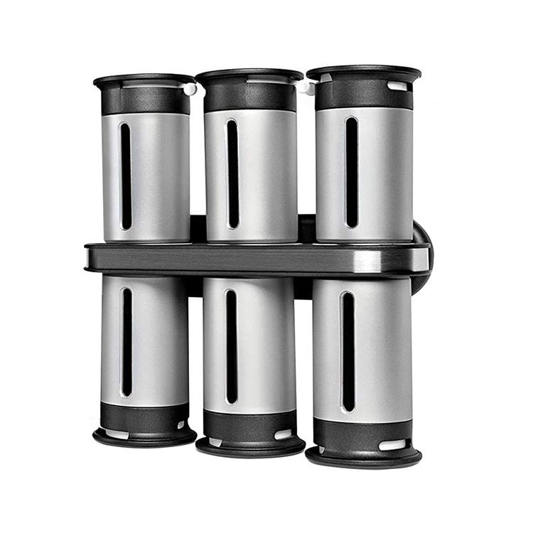 Wall-hanging Magnetic Spice Rack with 6 Canisters for Kitchen Wall-mounted magnetic spice rack  Transparent Viewing Windows