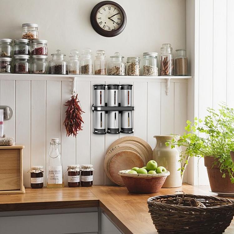 Wall-hanging Magnetic Spice Rack with 6 Canisters for Kitchen Wall-mounted magnetic spice rack Transparent Viewing Windows
