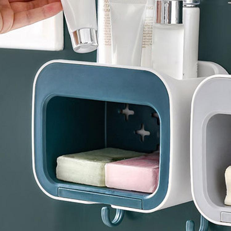 Wall-mounted bathroom creative soap box toilet soap box-free perforated drain with hook rack bathroom products