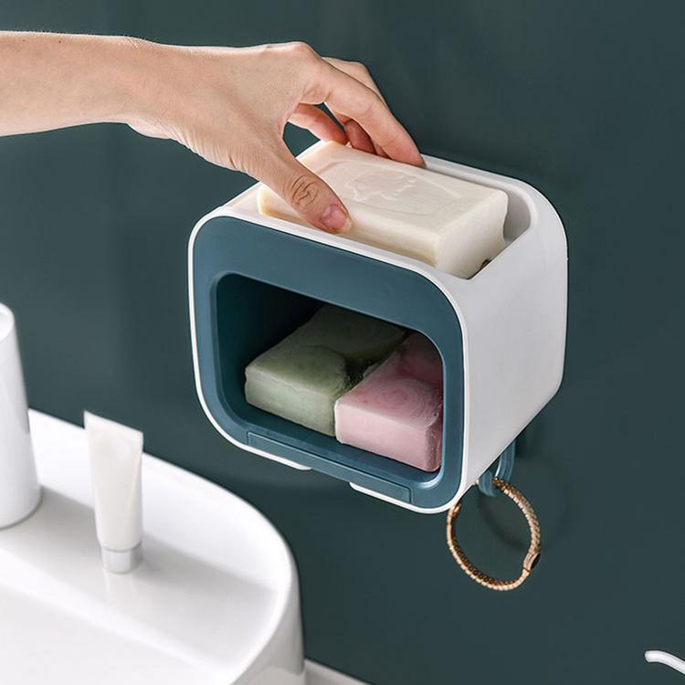 Wall-mounted bathroom creative soap box toilet soap box-free perforated drain with hook rack bathroom products
