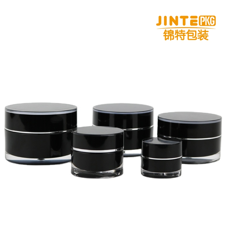 Warehouse Cosmetic Pots Acrylic Twin Wall Black Plastic Restoration night cream Jar 50ml