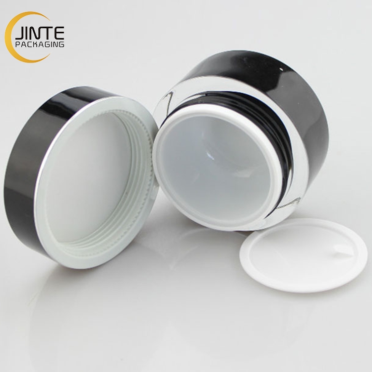 Warehouse Cosmetic Pots Acrylic Twin Wall Black Plastic Restoration night cream Jar 50ml