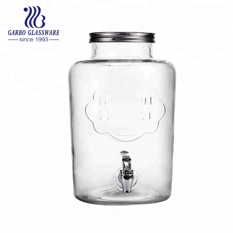 Water Faucet Hydrant 8L Large Dispenser Clear Glass Jar Dispenser with Tap and Lid GB211138000P