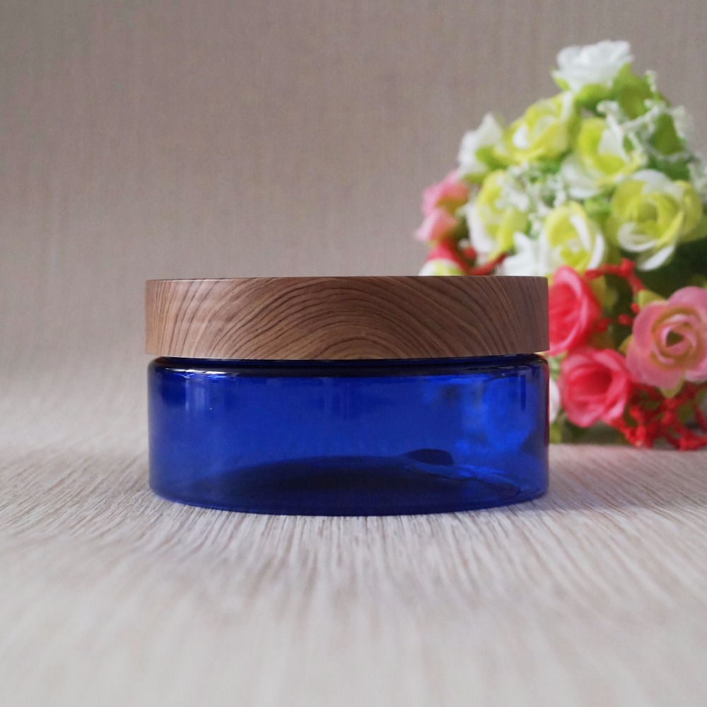 Water transfer wood grain cap 200g amber pet cosmetic jars plastic