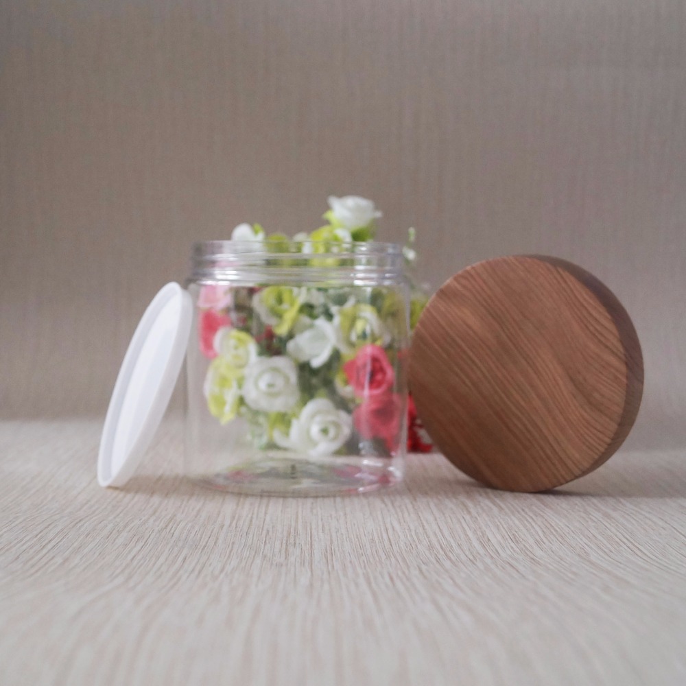 Water transfer wood grain cap 200g amber pet cosmetic jars plastic