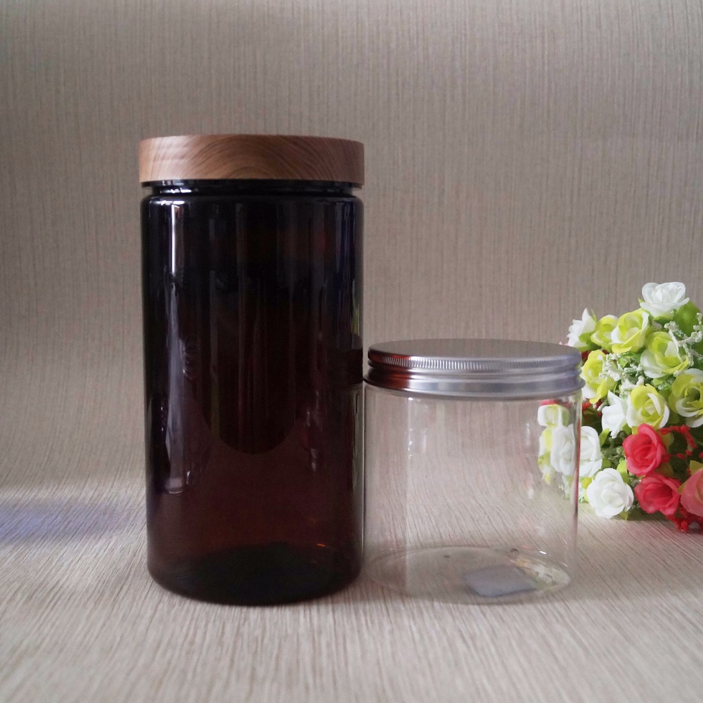 Water transfer wood grain cap 200g amber pet cosmetic jars plastic