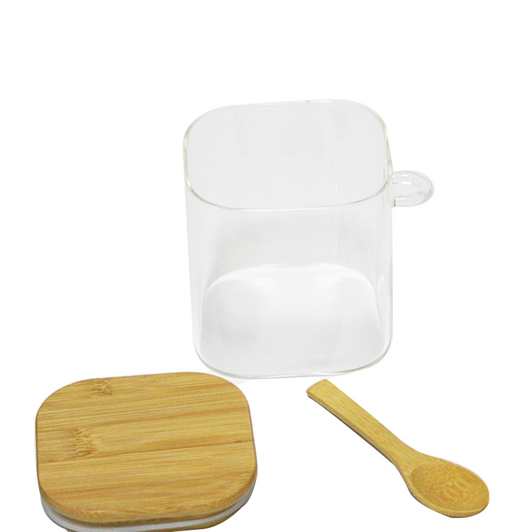 Waterproof recycled food storage square glass jar airtight bamboo cover lid