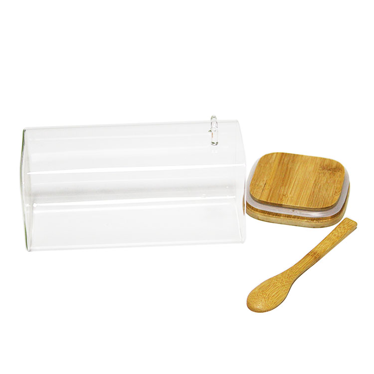 Waterproof recycled food storage square glass jar airtight bamboo cover lid