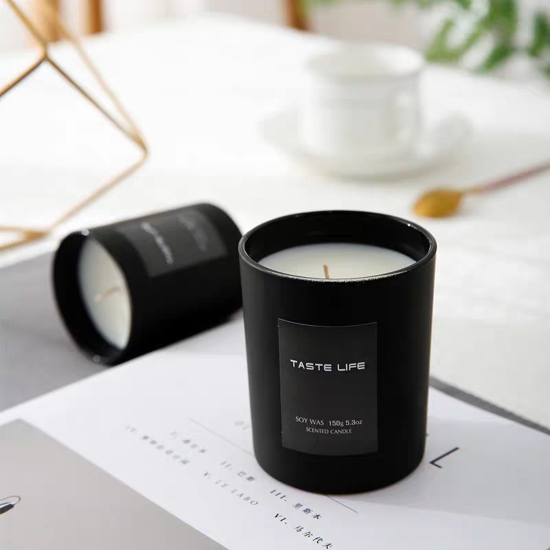 Wedding Club use luxury matte black glass candle jar with lid 12 oz for sale