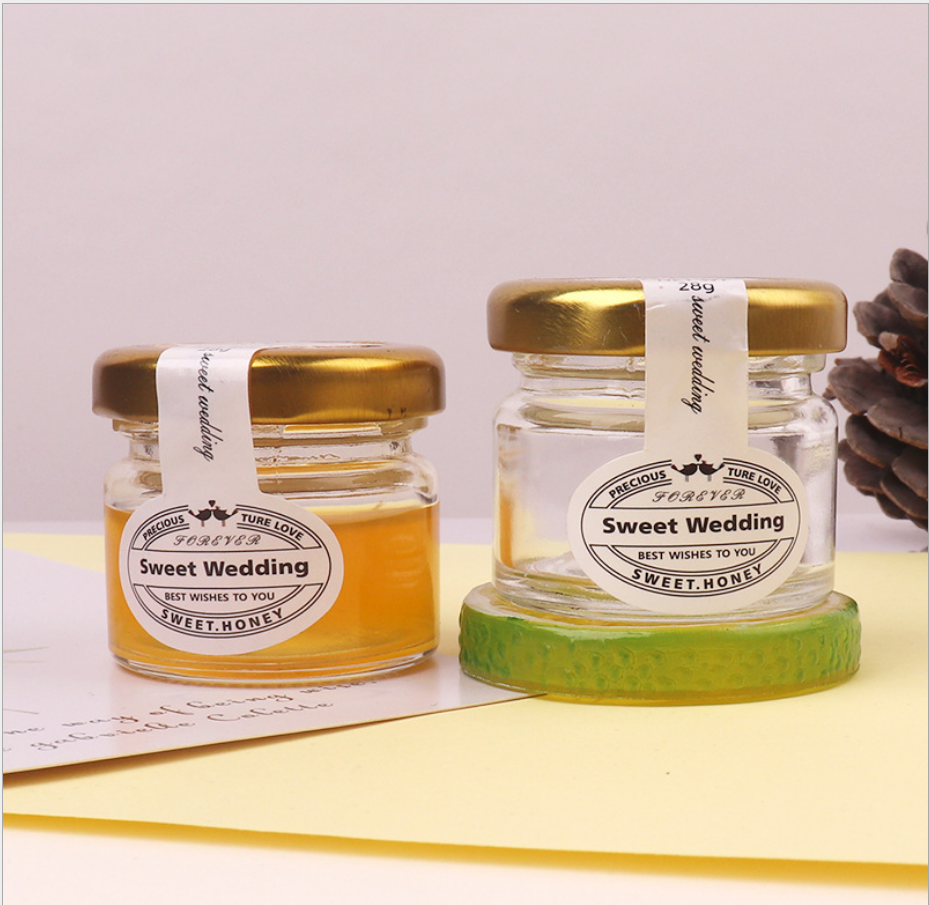 Wedding gift 25ml mini honey glass jar with golden caps