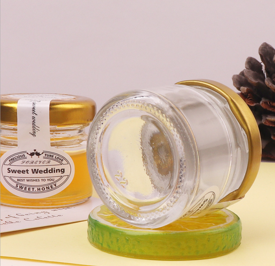 Wedding gift 25ml mini honey glass jar with golden caps