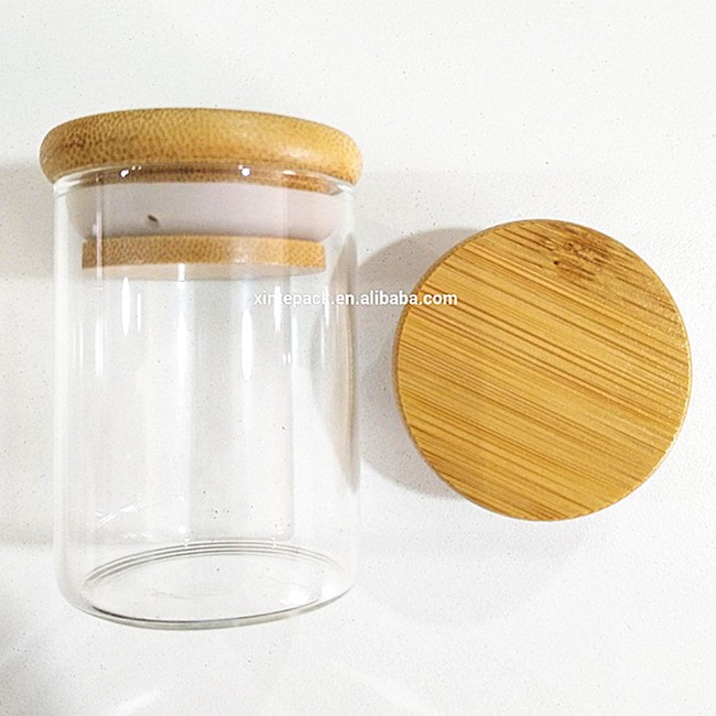 Weed Jar Custom Logo Smell Proof Container Jar Glass Wood Lid With Childproof Cap
