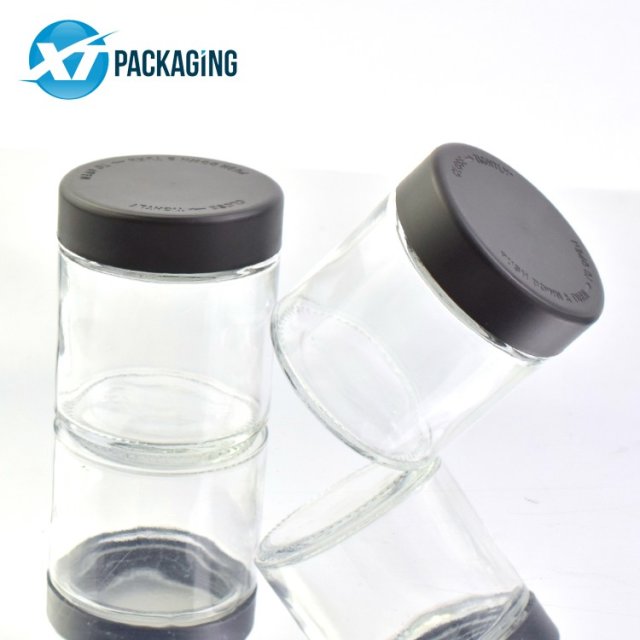Weed Jars and Lids Child Resistant Cap 90ml Glass 3.5gram Hemp Flower Push Down Plastic