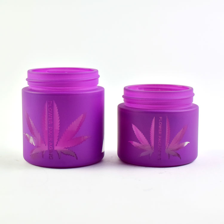 Weed glass jar painting color froseted hollow out child proof glass bottle glass jar