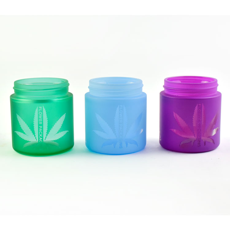 Weed glass jar painting color froseted hollow out child proof glass bottle glass jar
