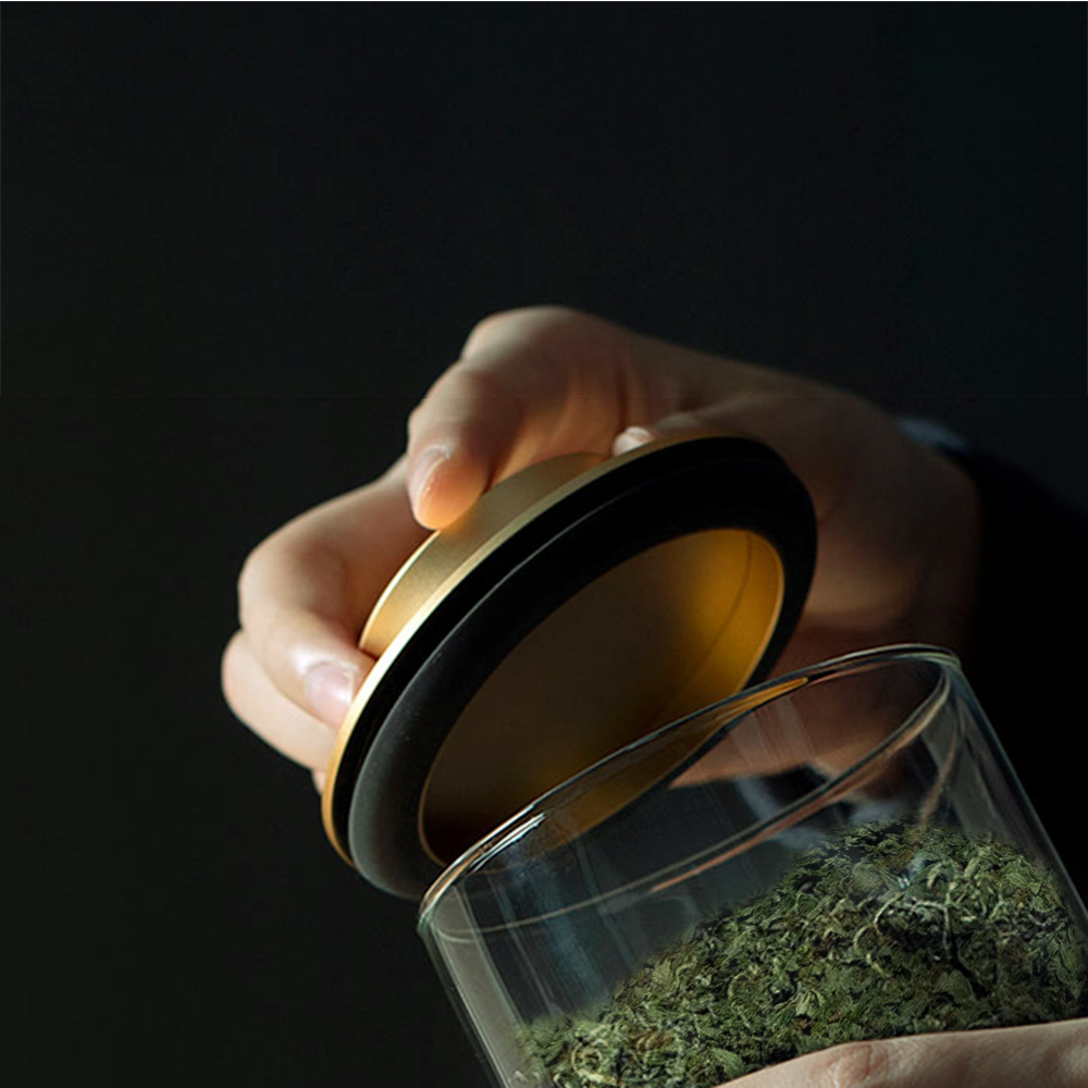 Weweed Stash Pro glass weed jars container 65mm*100mm Glass and aluminum lid material airtight glass for weed jar OEM custom