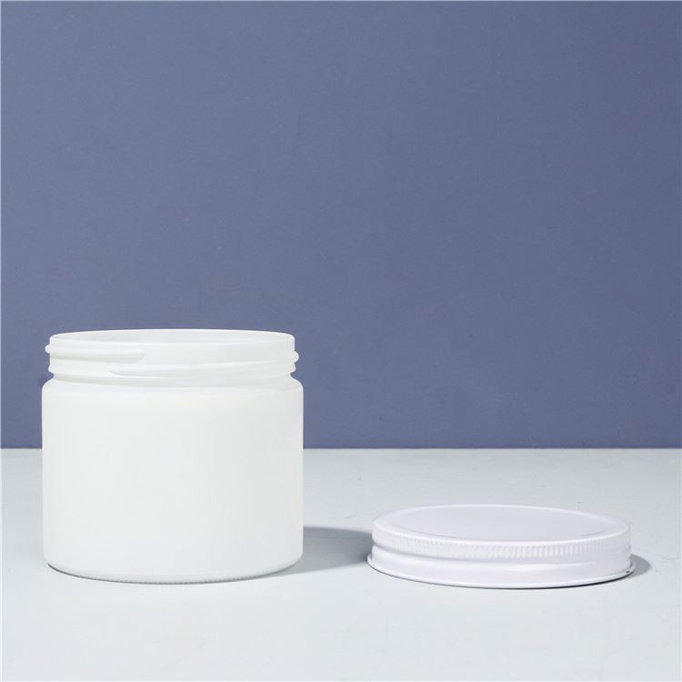 White 8 oz Wide Mouth Cylinder Glass Body Butter Jar With Metal Screw Lid
