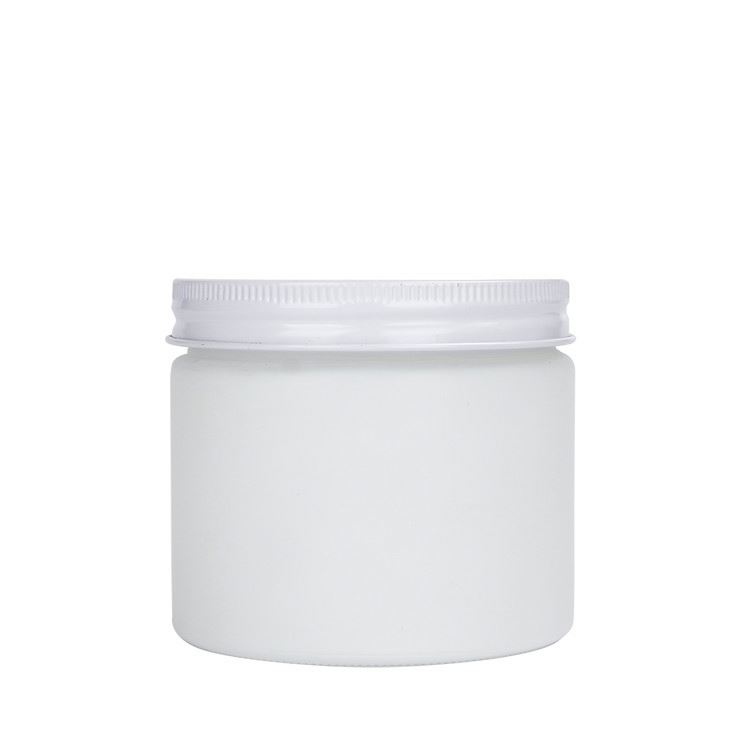 White 8 oz Wide Mouth Cylinder Glass Body Butter Jar With Metal Screw Lid