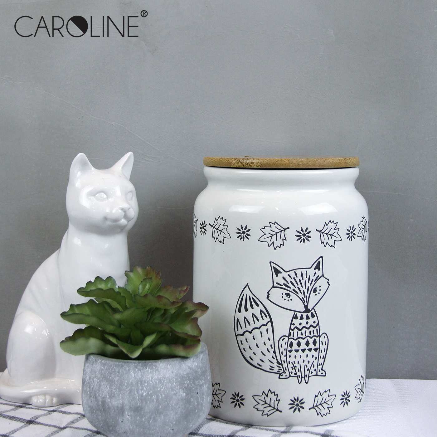 White Ceramic Packaging Tea Canister Set with Wood Lid