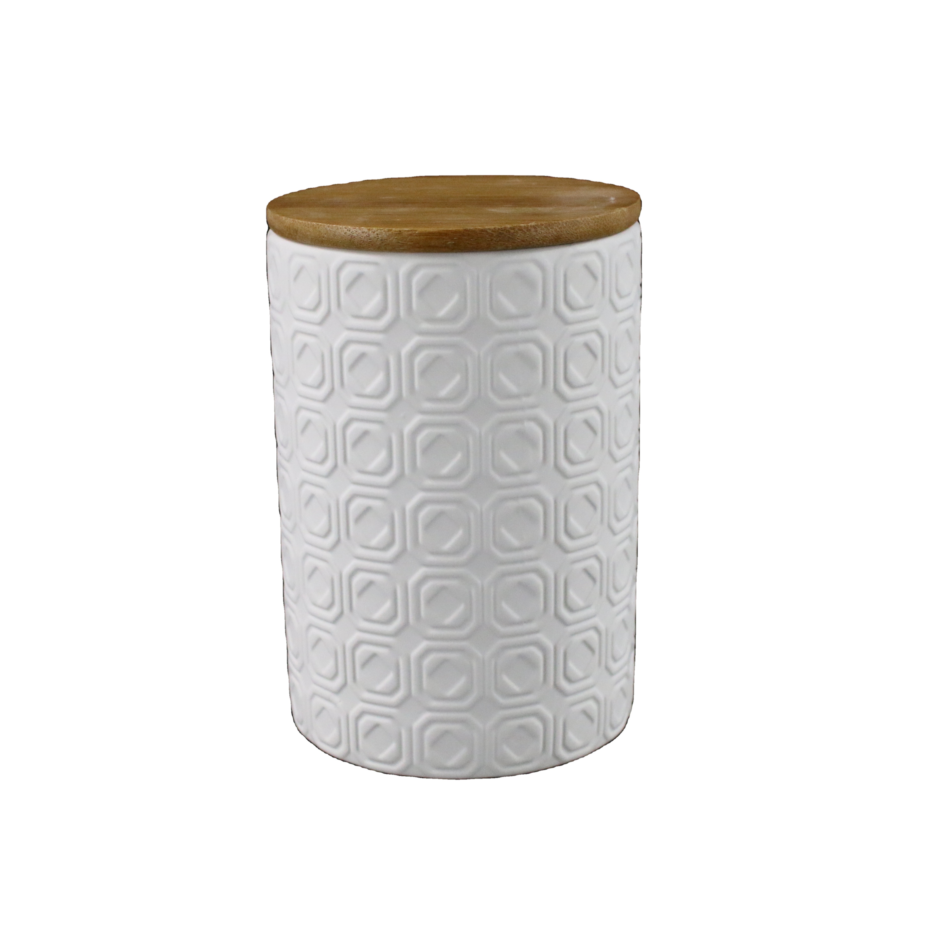 White Ceramic Tea Canister Storage Candle Jar with Bamboo Lid