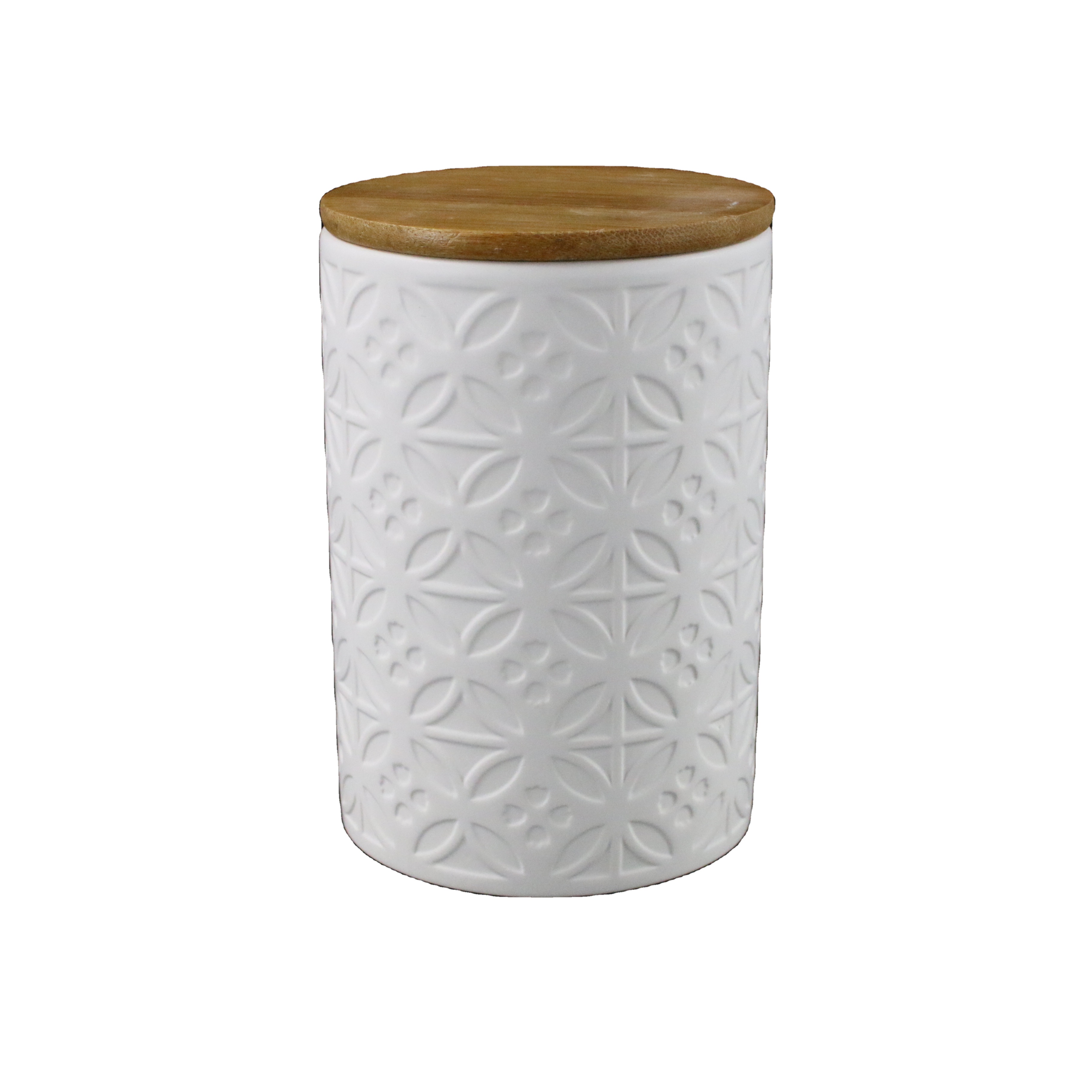 White Ceramic Tea Canister Storage Candle Jar with Bamboo Lid