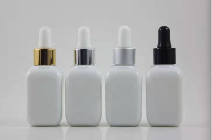 White Color Glass Bottle Essential Oil Cosmetic Customized Accepted Hot Stamping; Sliver Screen Available