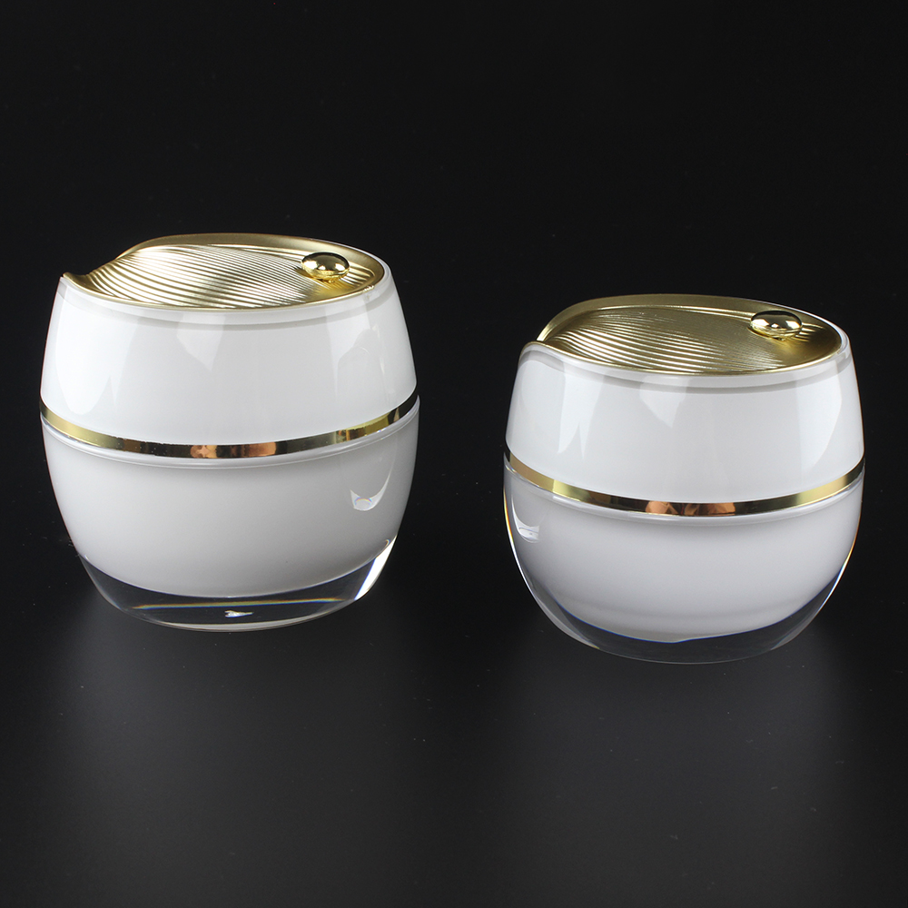White Ruffle Acrylic Cream 30g 50g Jar, JA314 with Gold Line