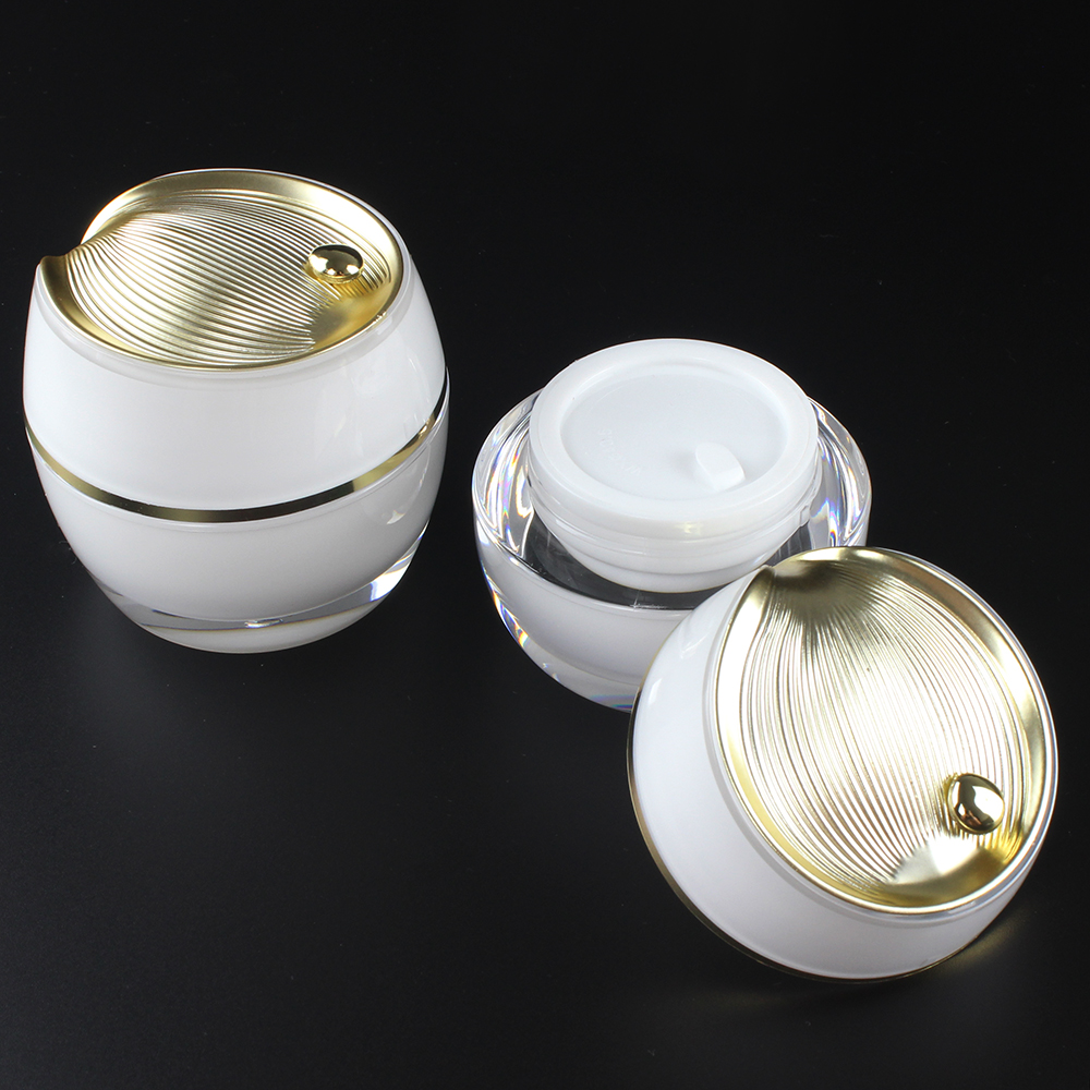 White Ruffle Acrylic Cream 30g 50g Jar, JA314 with Gold Line