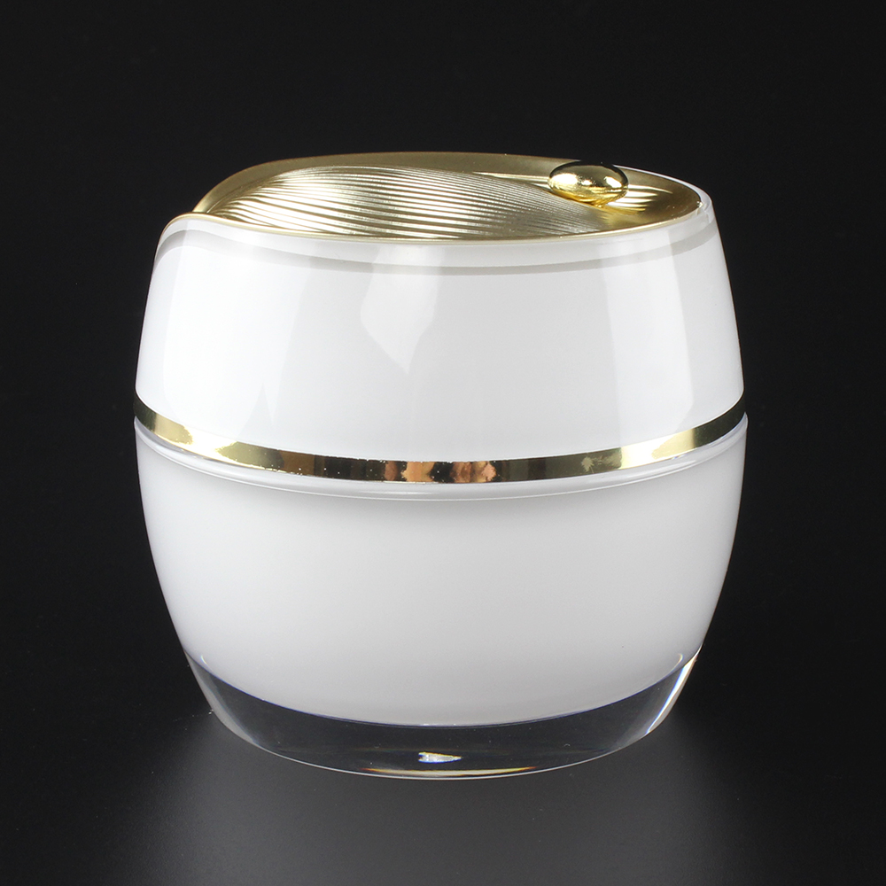 White Ruffle Acrylic Cream 30g 50g Jar, JA314 with Gold Line