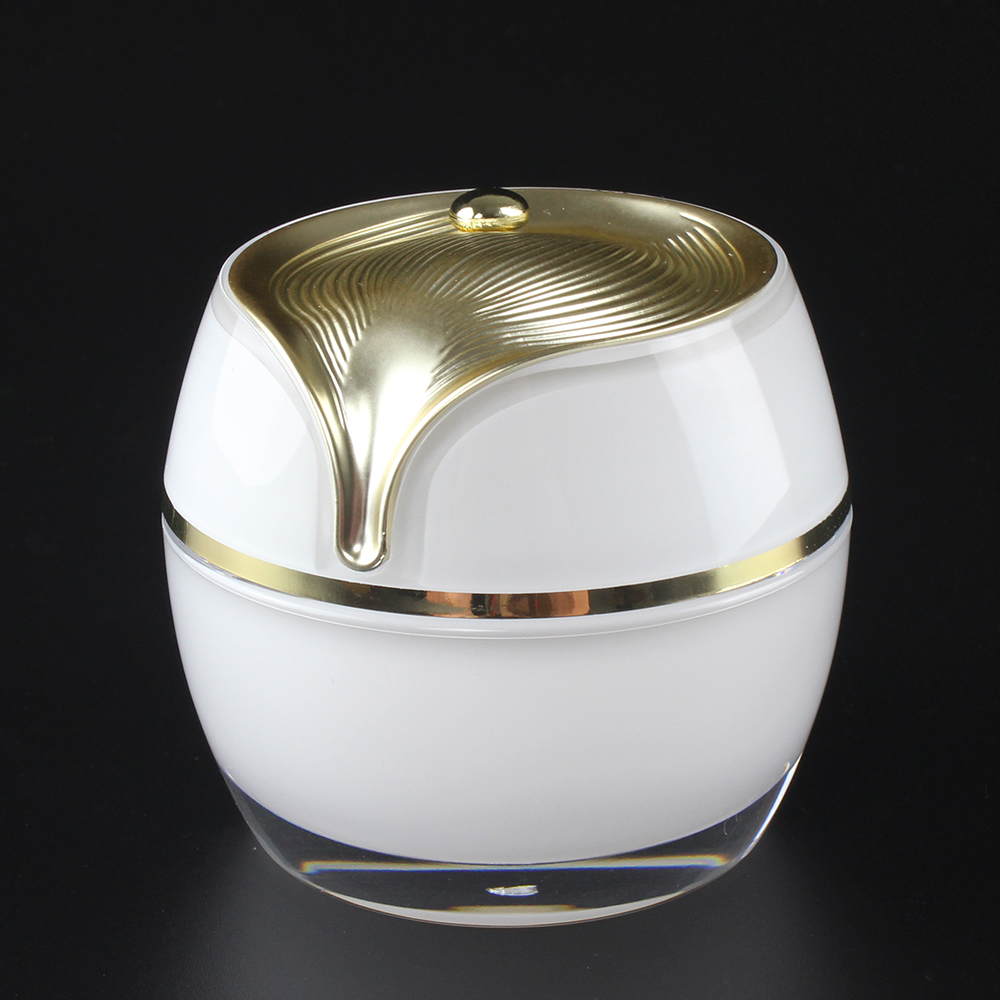 White Ruffle Acrylic Cream 30g 50g Jar, JA314 with Gold Line