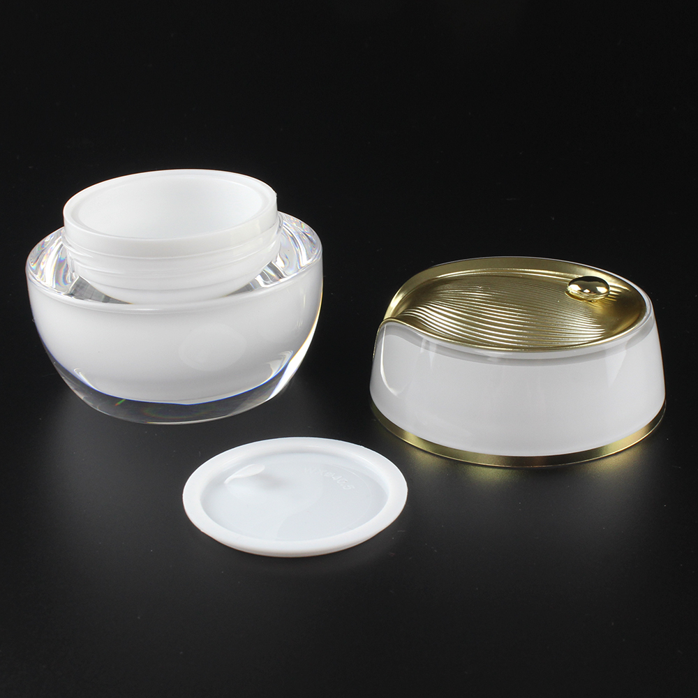 White Ruffle Acrylic Cream 30g 50g Jar, JA314 with Gold Line