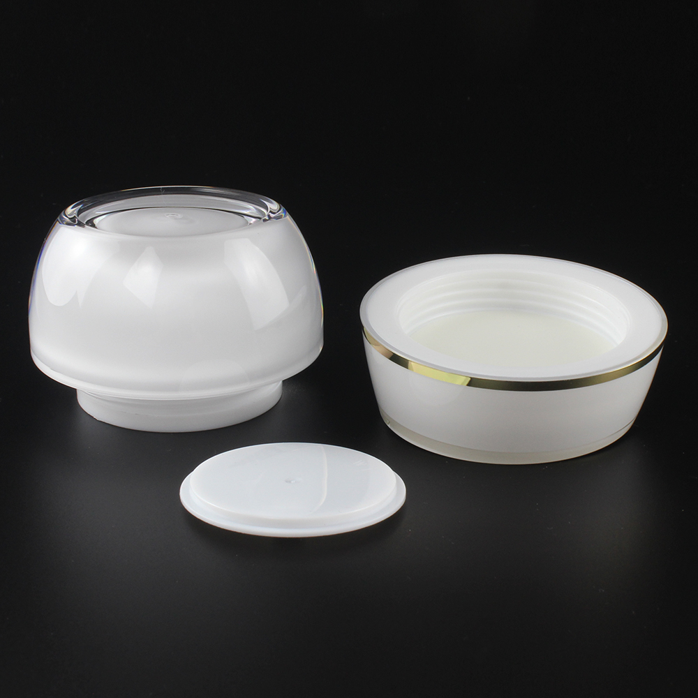 White Ruffle Acrylic Cream 30g 50g Jar, JA314 with Gold Line