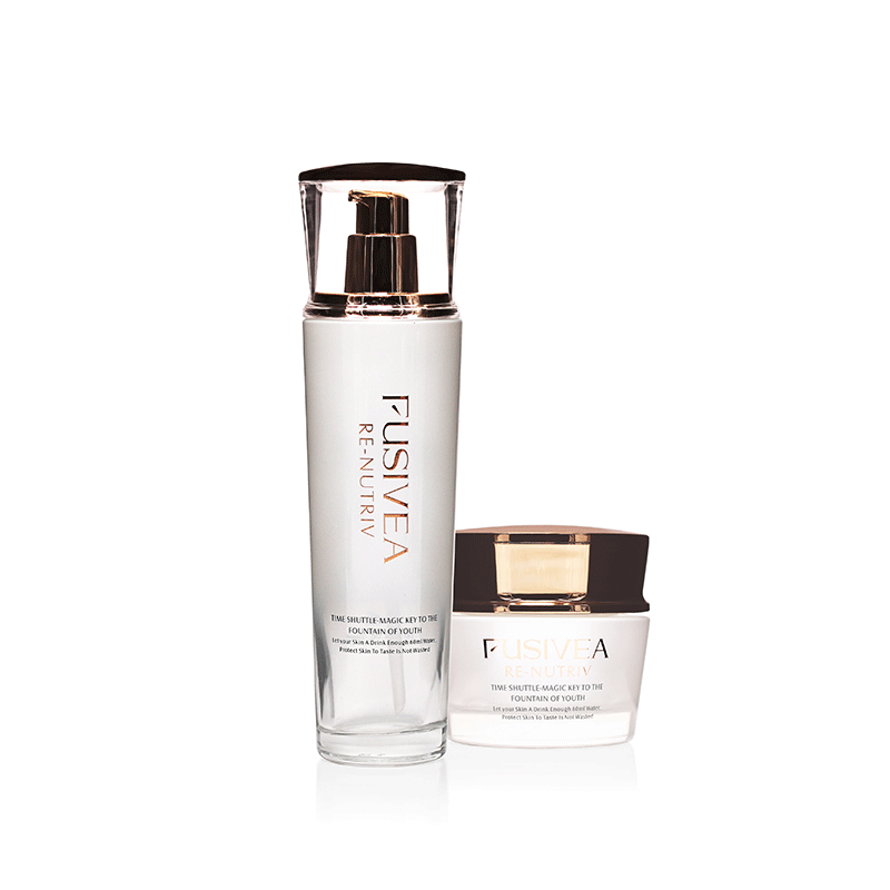 White and golden luxury cosmetic set glass cosmetic face serum bottle