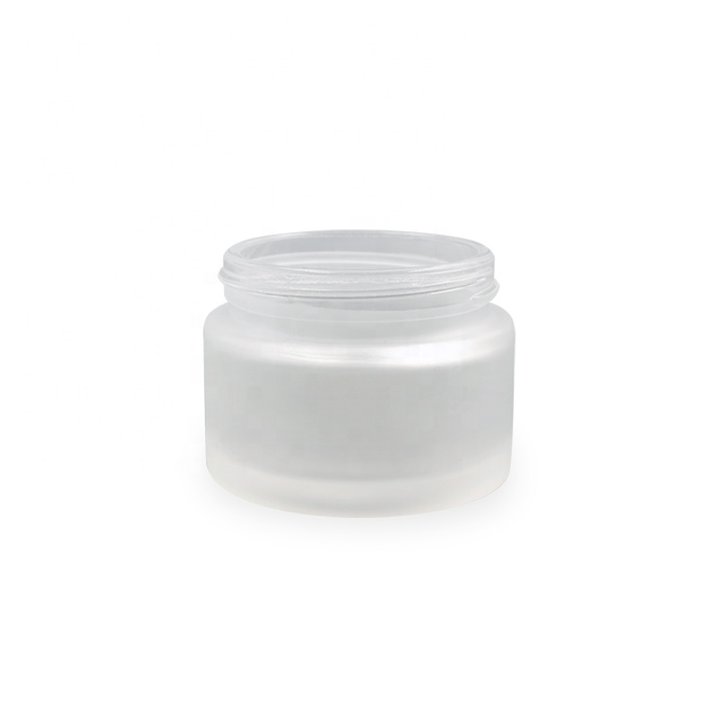 White black lid cosmetic cream container 30g 1oz round frosted clear glass emulsion lotion jar for skin care