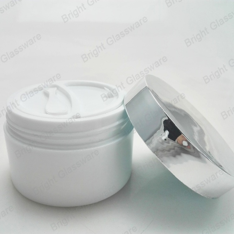 White containers for cosmetics plastic cream packaging jar with spoon