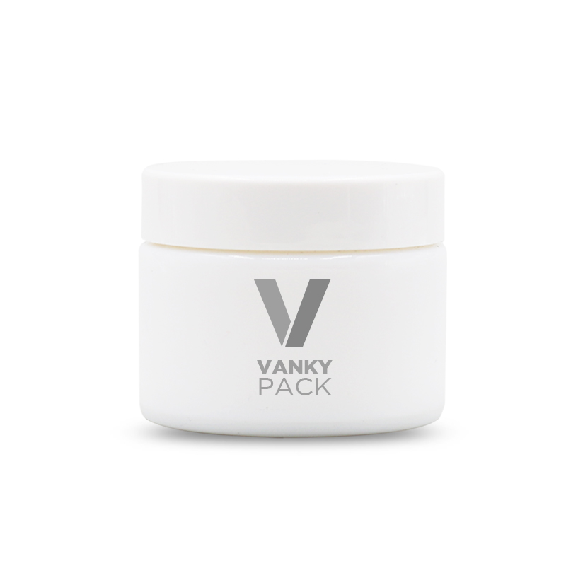 White empty cosmetic glass cream jar