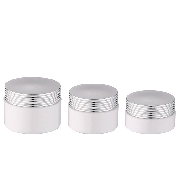 White glass cosmetic packaging with silver aluminum lid 30g 50g 100g glass jar metal lid