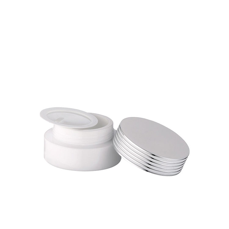 White glass cosmetic packaging with silver aluminum lid 30g 50g 100g glass jar metal lid