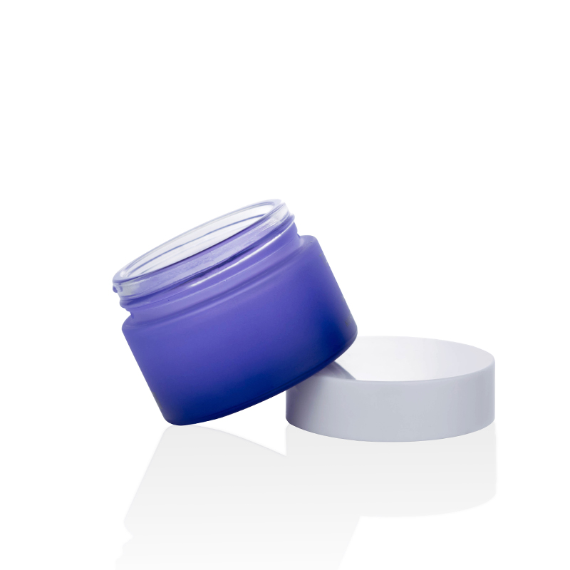 White glass cosmetic packaging with silver aluminum lid 30g 50g 100g glass jar packaging blue colored glass jars with lids