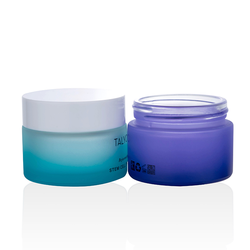 White glass cosmetic packaging with silver aluminum lid 30g 50g 100g glass jar packaging blue colored glass jars with lids