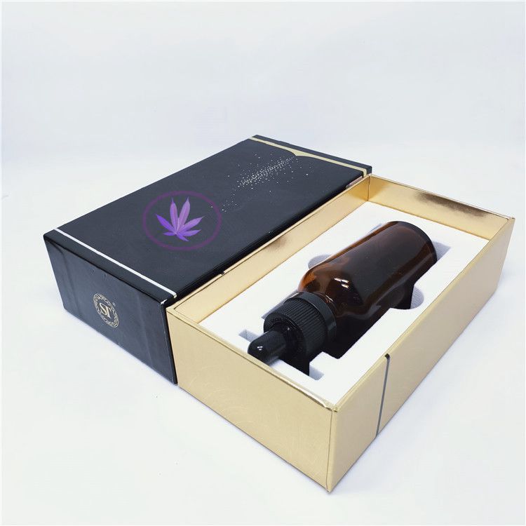 White glass dropper bottle hemp material packaging with custom gift box