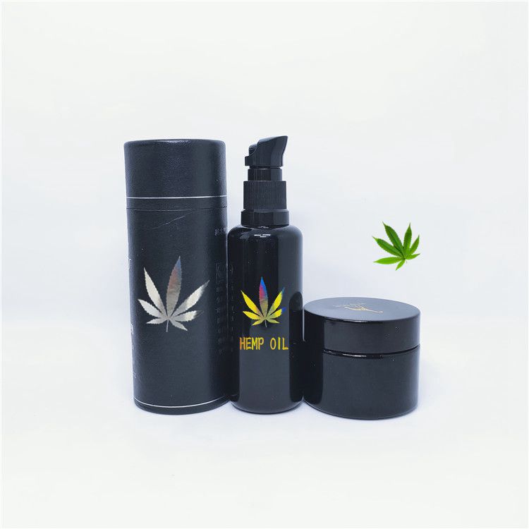White glass dropper bottle hemp material packaging with custom gift box